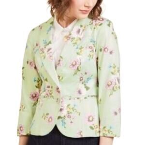 Modcloth Mint‎ Green Floral Button Front Career Workwear Blazer Small